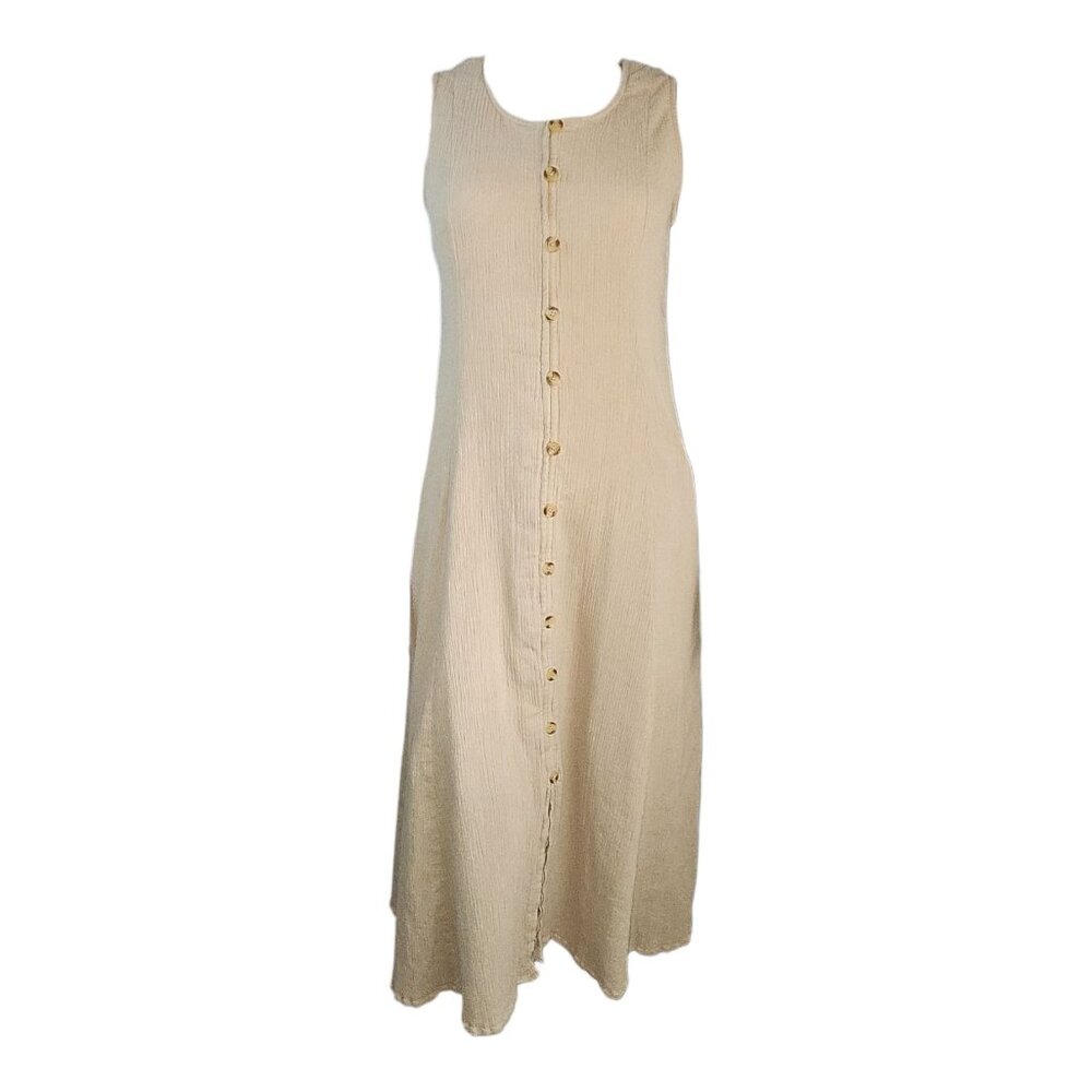 Jessica London Dress Womens Size 14W Beige‎ Tan Neutral Cotton Beachy Crinkle
